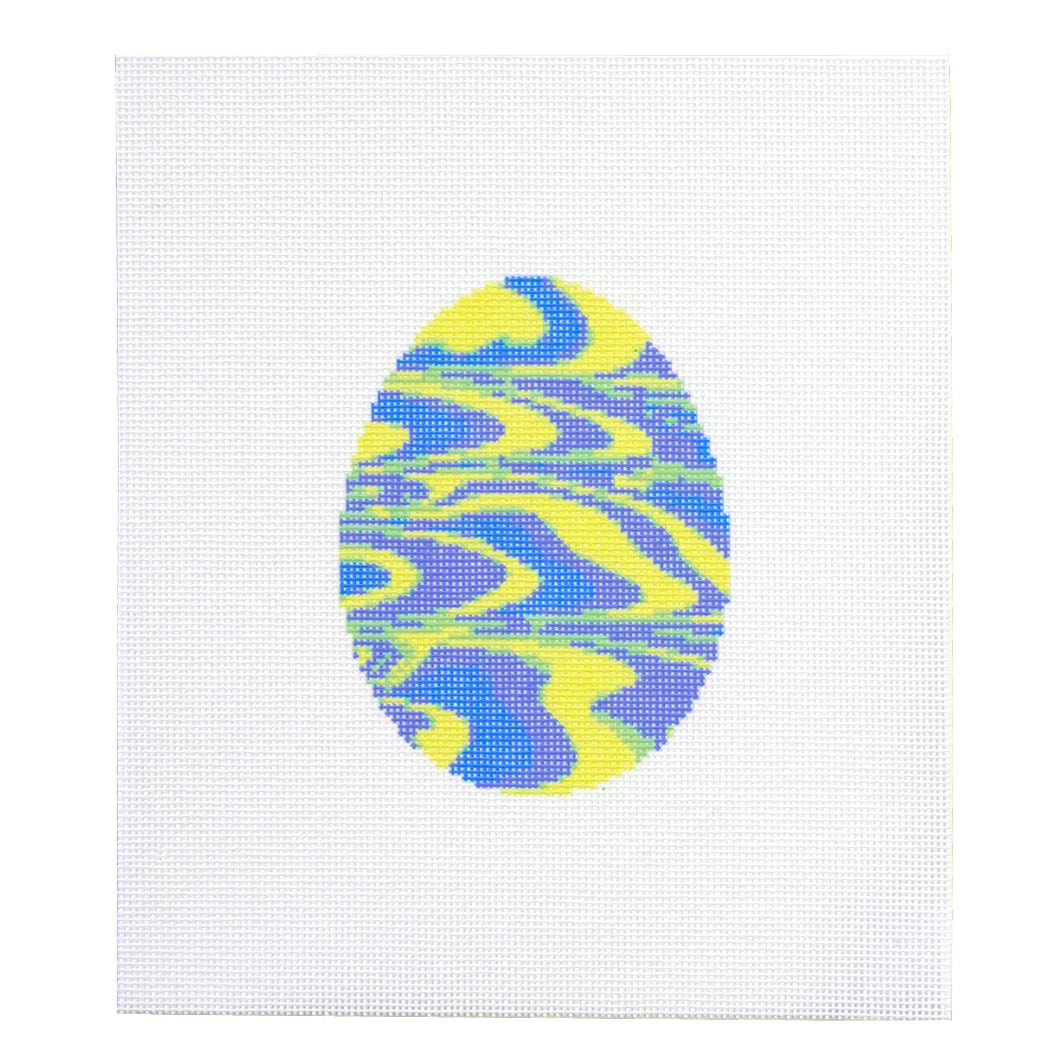 Marbled Egg Needlepoint Canvas - Blue and Yellow Waves