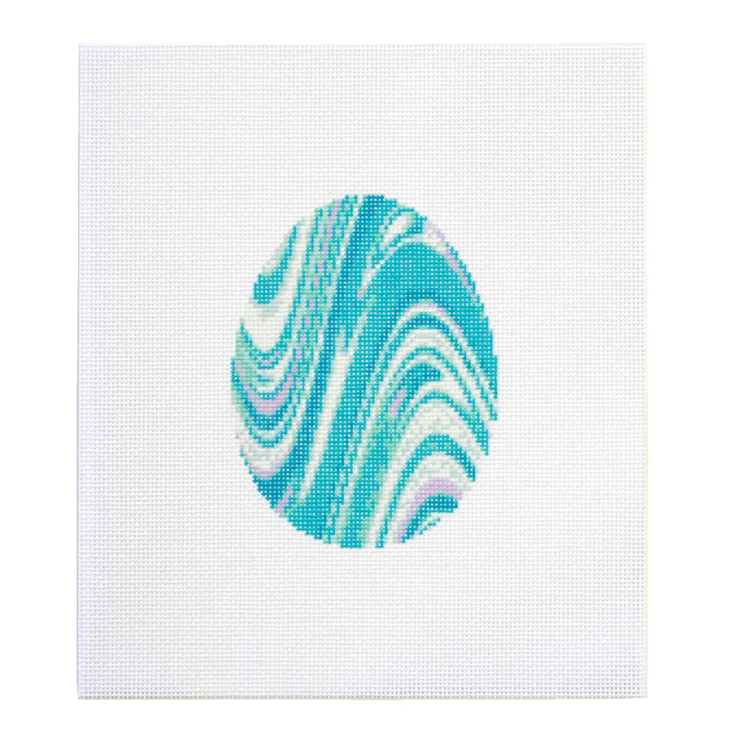 Marbled Egg Needlepoint Canvas - Teal Wave